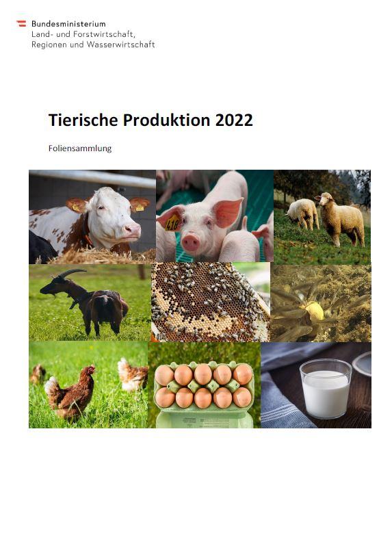 Cover der Broschüre Tierische Produktion 2022 mit einer Tierfoto-Collage