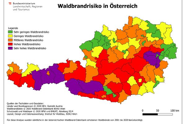 Waldbrandrisikokarte für Österreich