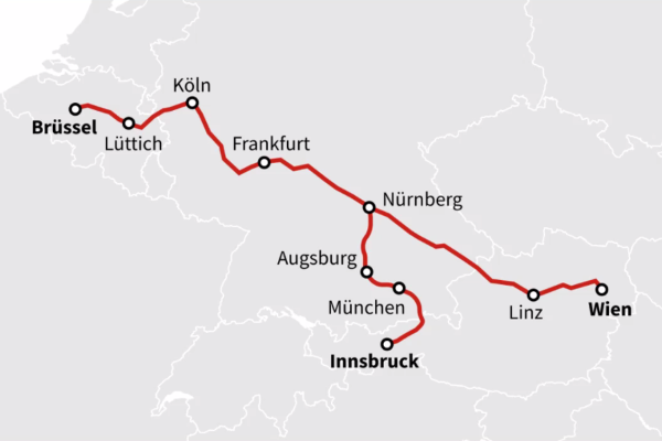 Fahrt mit dem Zug von Wien nach Brüssel
