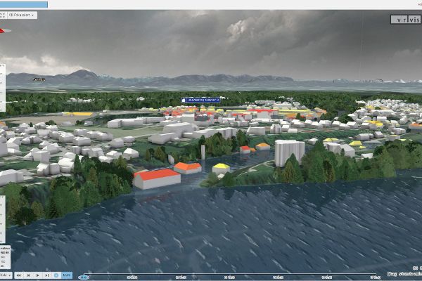 graphische Darstellung einer Ortschaft in 3D aus der Vogelperspektive