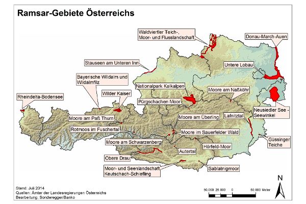 Österreichkarte der Ramsar-Gebiete