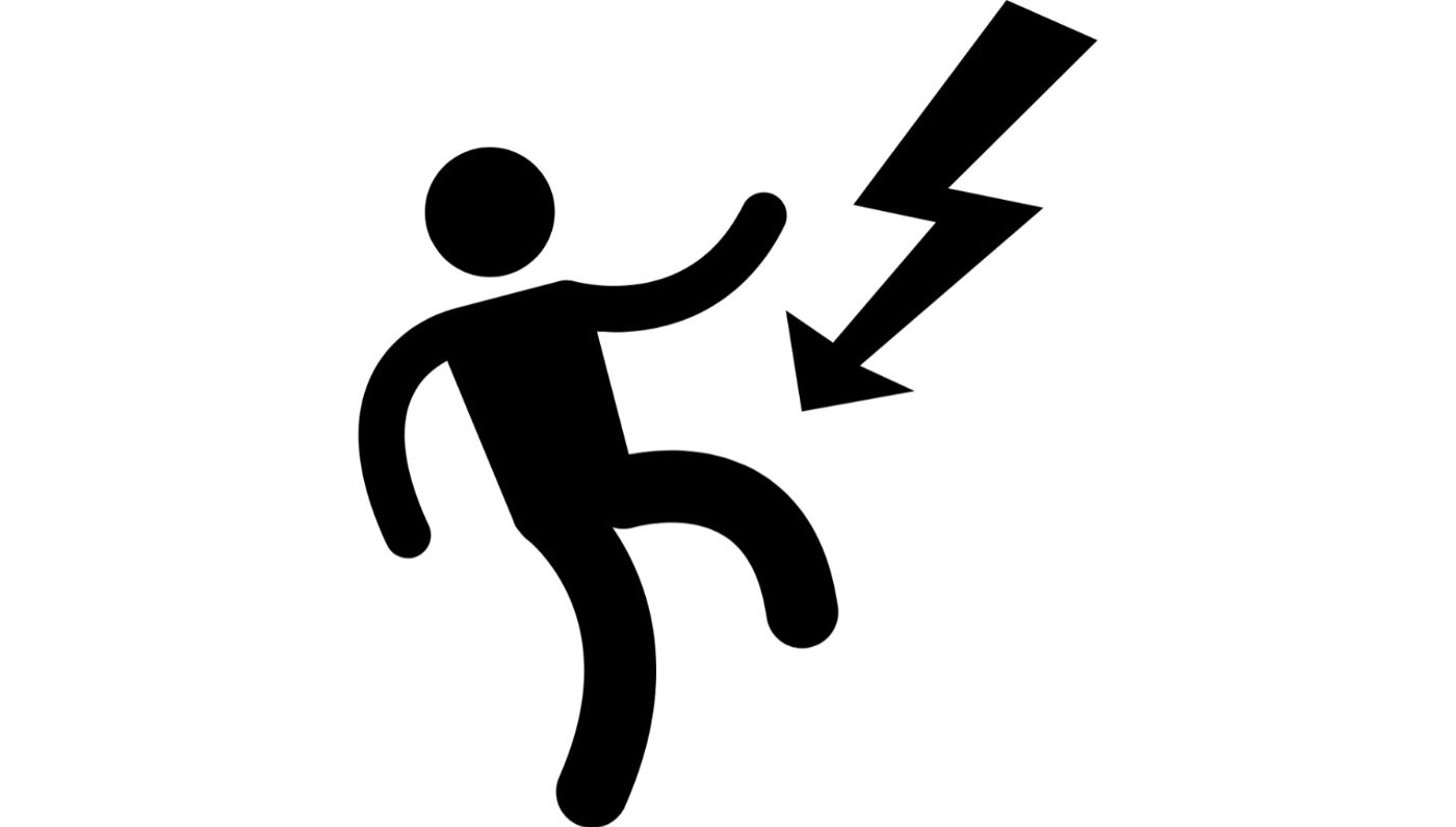 A danger icon of an electric shock, which is indicated by a lightning bolt.
