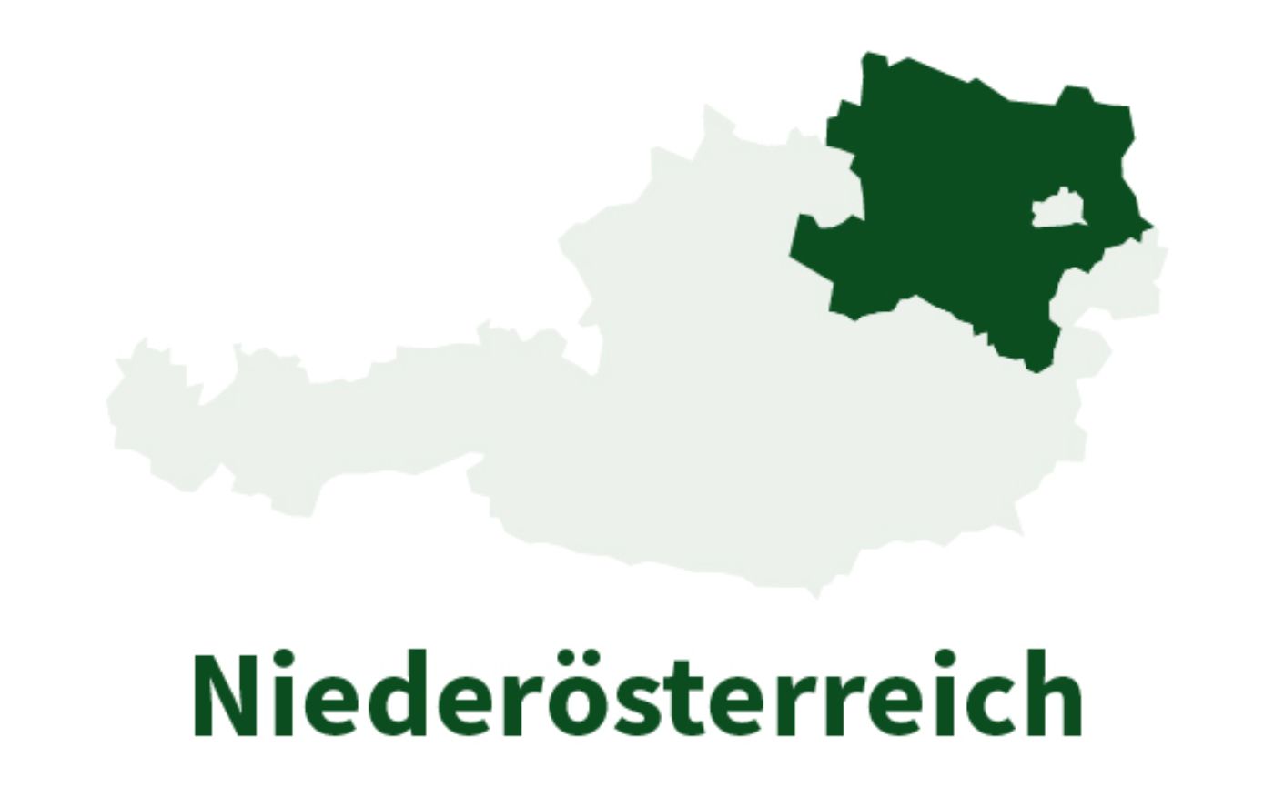 Österreichkarte in der das Bundesland Niederösterreich farbig herausgehoben ist. 