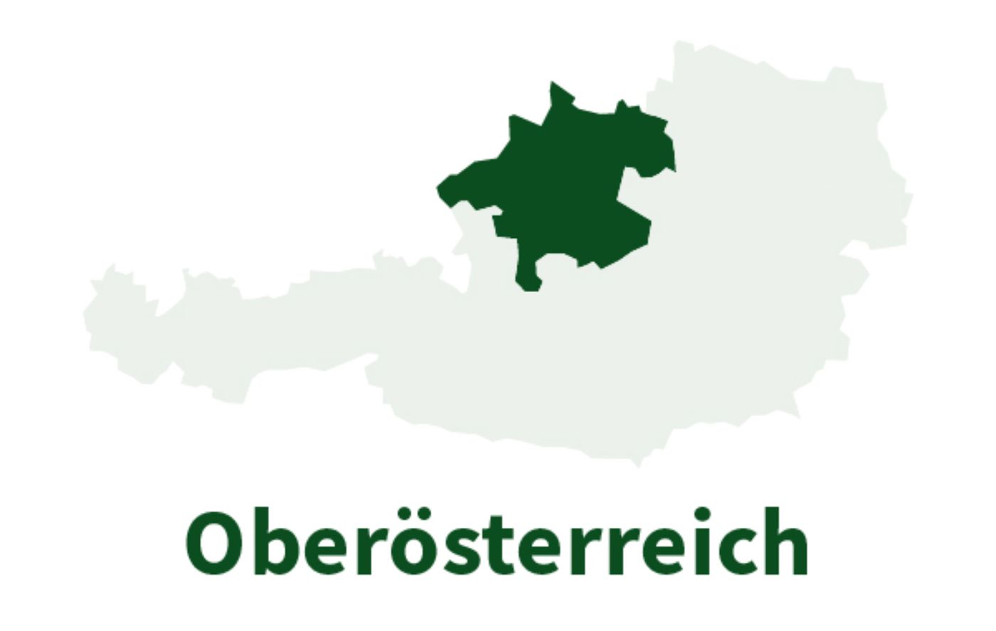 Österreichkarte in der das Bundesland Oberösterreich farblich herausgehoben ist. 