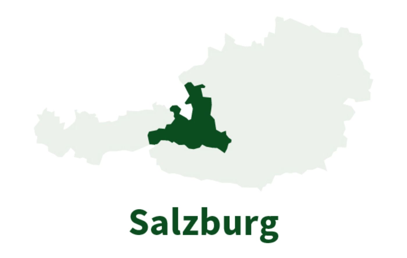Österreichkarte in der das Bundesland Salzburg farblich gekennzeichnet ist. 