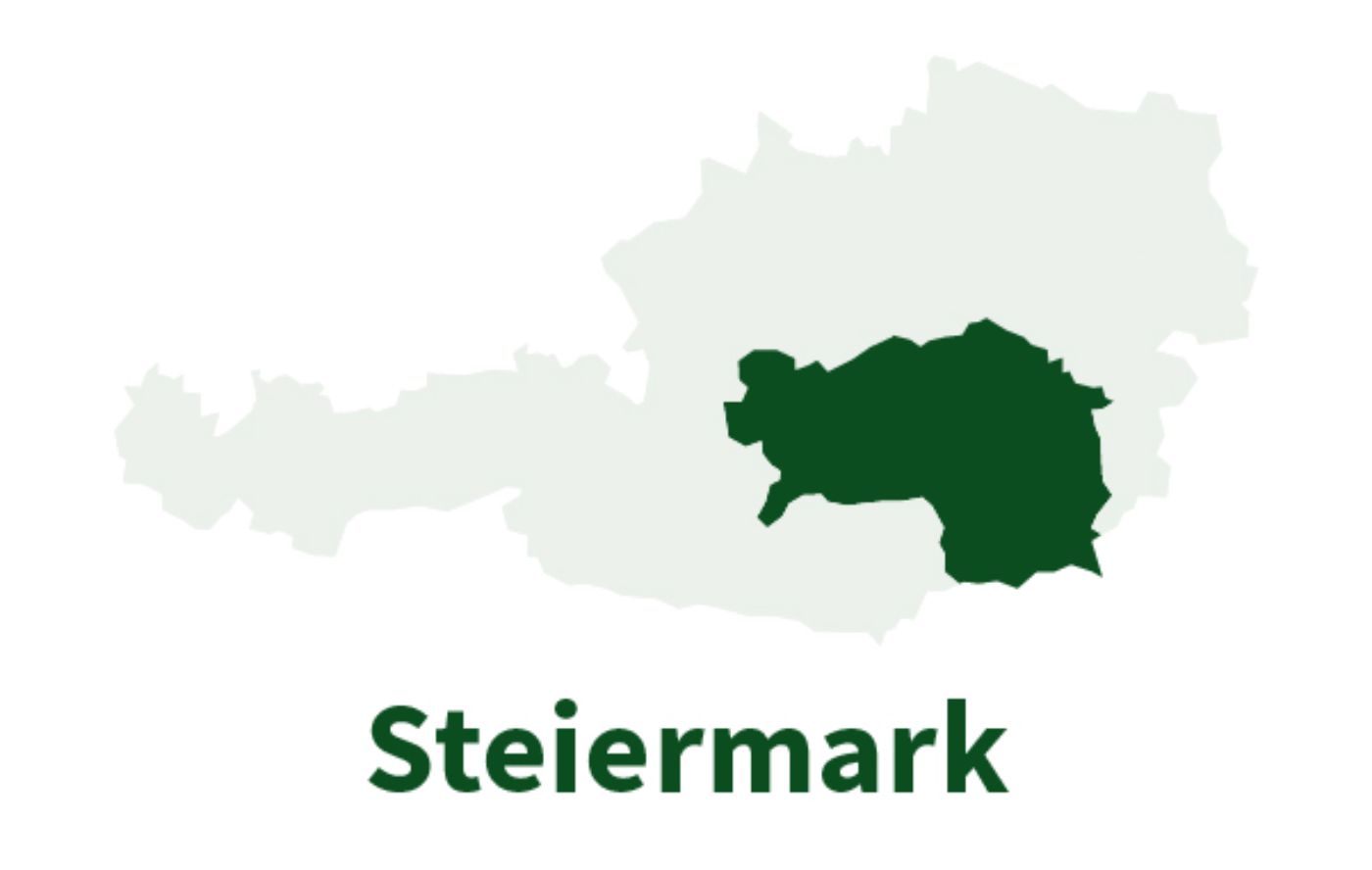 Österreichkarte in der das Bundesland Steiermark farbig gekennzeichnet ist. 