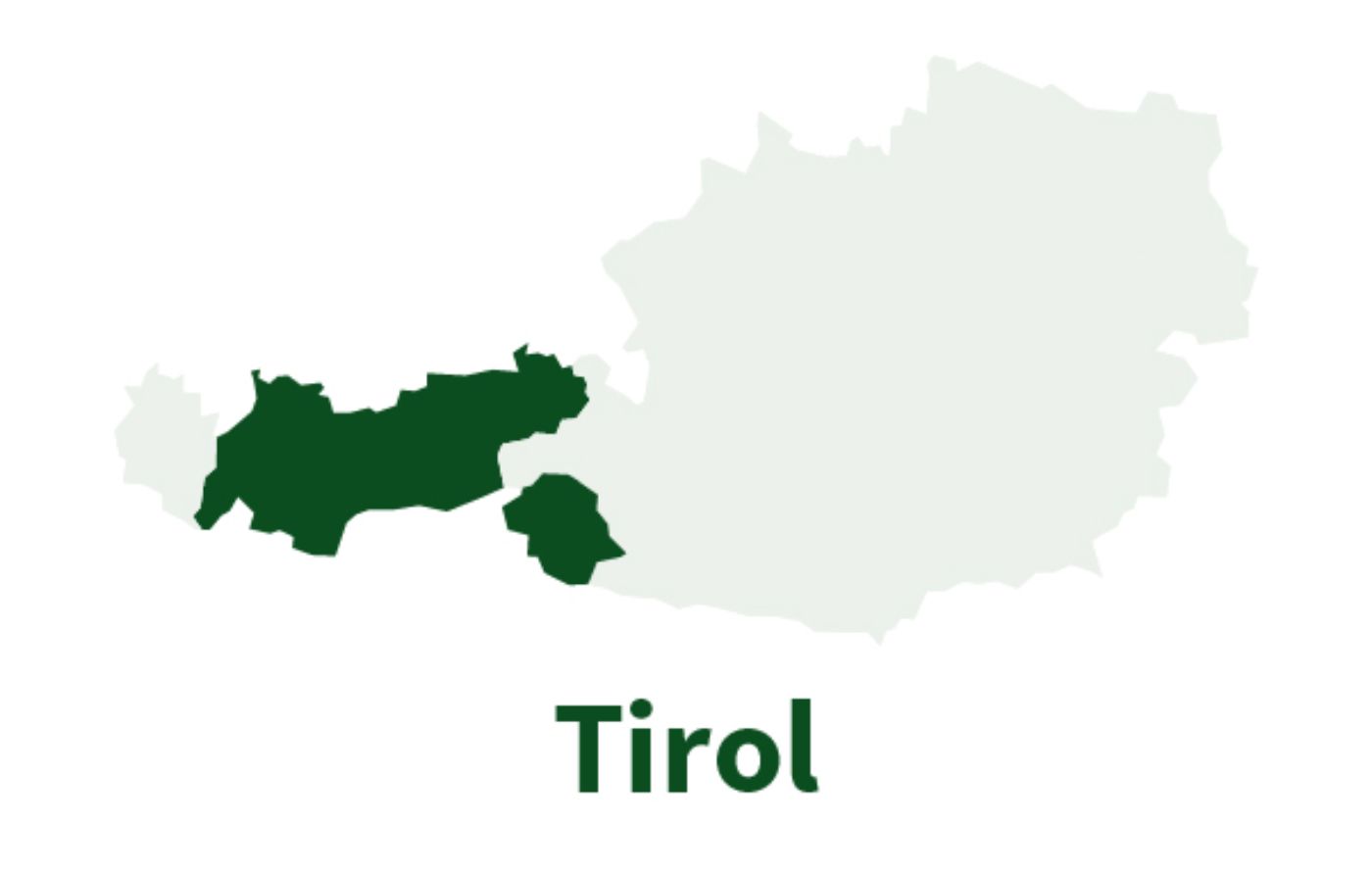 Österreichkarte in der das Bundesland Tirol farbig hervorgehoben ist. 