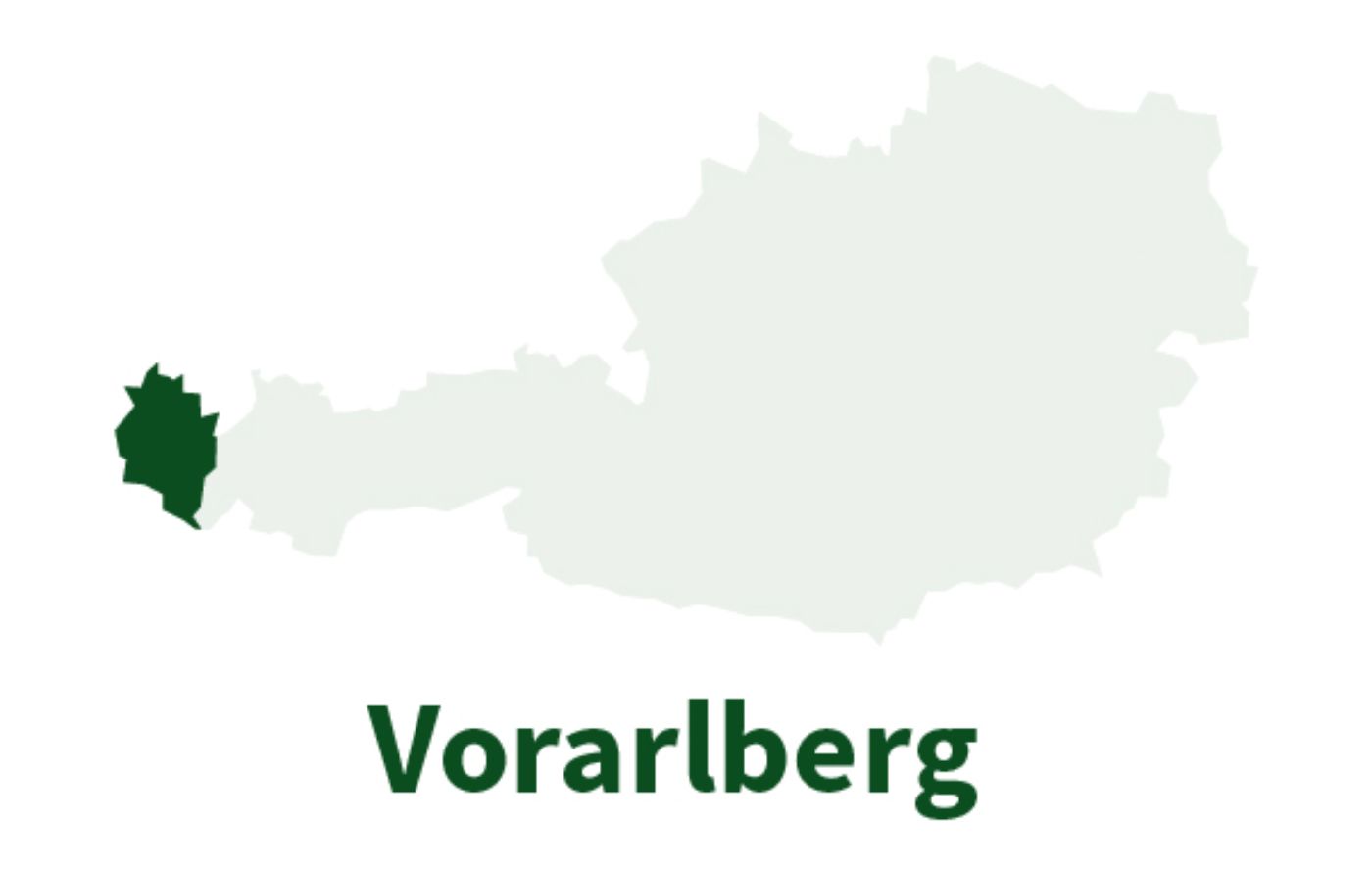 Österreichkarte in der das Bundesland Vorarlberg farblich gekennzeichnet ist. 