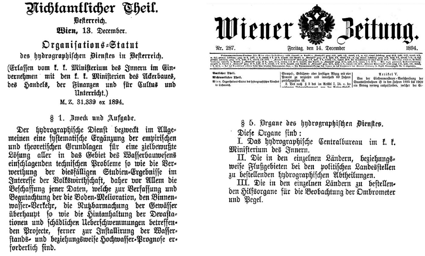 Amtliche Wiener Zeitung im Dezember 1894 - ein Ausschnitt