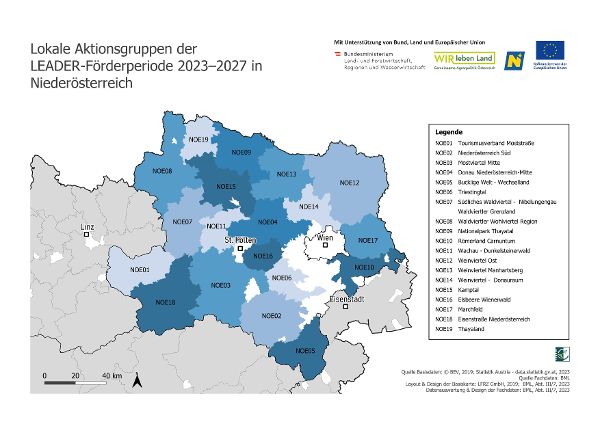 Karte der LEADER-Regionen in Niederösterreich