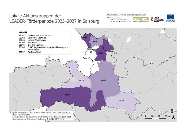 Karte der LEADER-Regionen in Salzburg