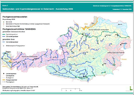 Karte EU Fischgewässerrichtlinie 78/659/EWG - Bericht 2008 der Republik Österreich / Karte 2