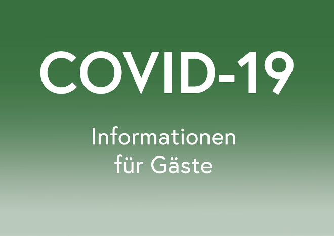 Grünes Icon mit Text COVID 19 Informationen für Gäste