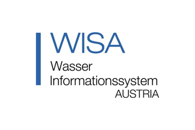 Logo des Wasserinformationssystems Austria mit einem blauen vertikalen Strich