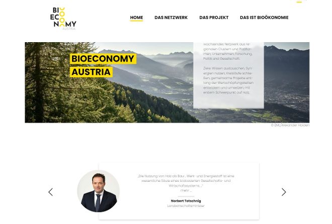Screenshot der Website https://www.bioeconomy-austria.at/