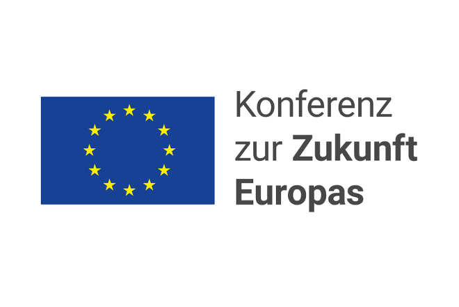 Logo: EU-Flagge und Text: Konferenz zur Zukunft Europas