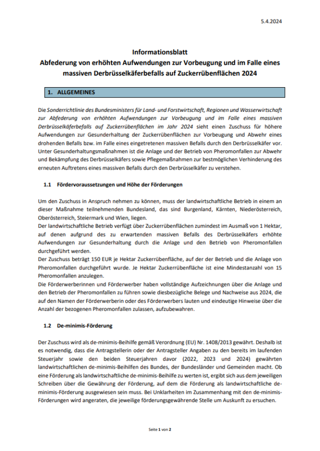 Informationsblatt Sonderrichtlinie Zuckerrübe 2024