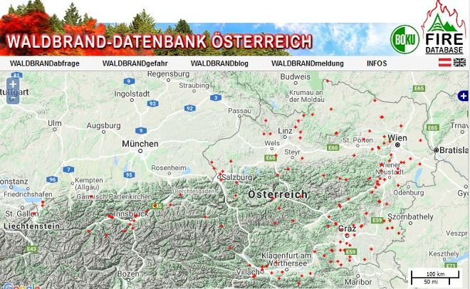 Waldbrand-Datenbank Österreich