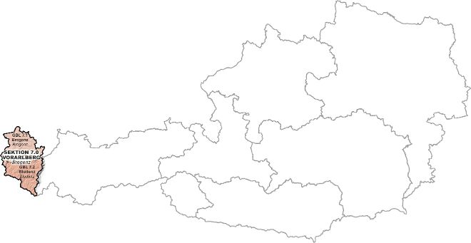 Österreichkarte mit Markierung von Vorarlberg der Wildbach- und Lawinenverbauung